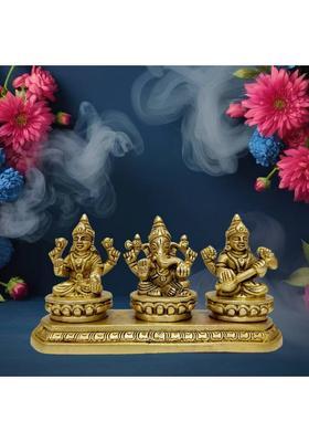 Rama Metal Brass Laxmi Ganesh Saraswati Murti Set Goddess Devi Decorative Showpiece - 7.5 Cm(Brass Yellow)