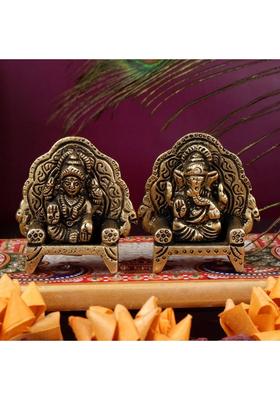 Shoppingrox Lakshmi Ganesh Set 7 Cm Religious Idol & Figurine Brass Metal Yellow Colour Decorative Showpiece - 7 Cm(Brass Yellow)