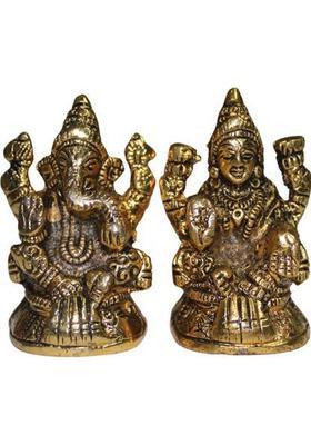 Radhe Creations Ashtadhatu/Eight Metals Lakshmi Ganesh Idol For Home Decor And Gift Purpose Decorative Showpiece - 7 Cm(Metal Gold)