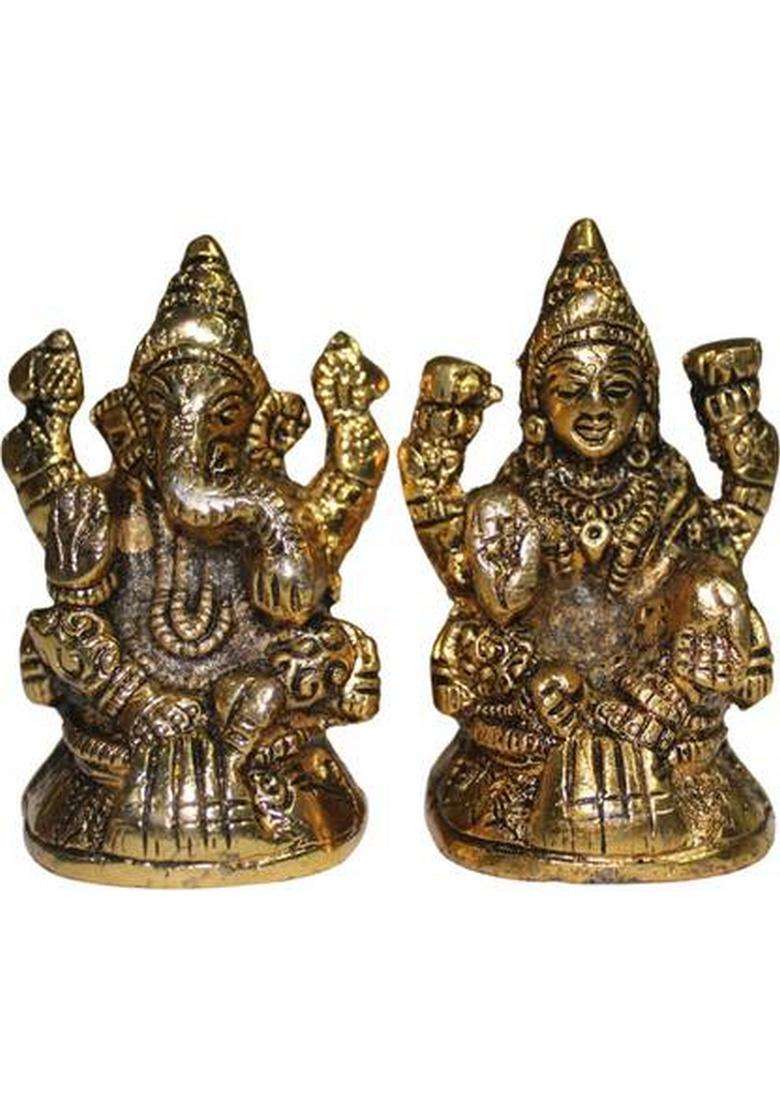 Radhe Creations Ashtadhatu/Eight Metals Lakshmi Ganesh Idol For Home Decor And Gift Purpose Decorative Showpiece - 7 Cm(Metal Gold) - Indya