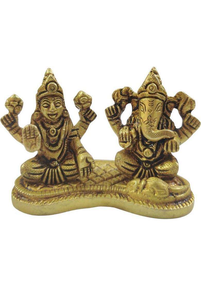 Shreeyaash Brass Ganesh Ji Laxmi Ji 180 Gm Decorative Showpiece - 8 Cm (Brass Yellow) Decorative Showpiece - 5.08 Cm(Brass Gold) - Indya
