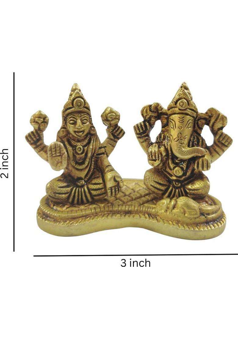 Shreeyaash Brass Ganesh Ji Laxmi Ji 180 Gm Decorative Showpiece - 8 Cm (Brass Yellow) Decorative Showpiece - 5.08 Cm(Brass Gold) - Indya