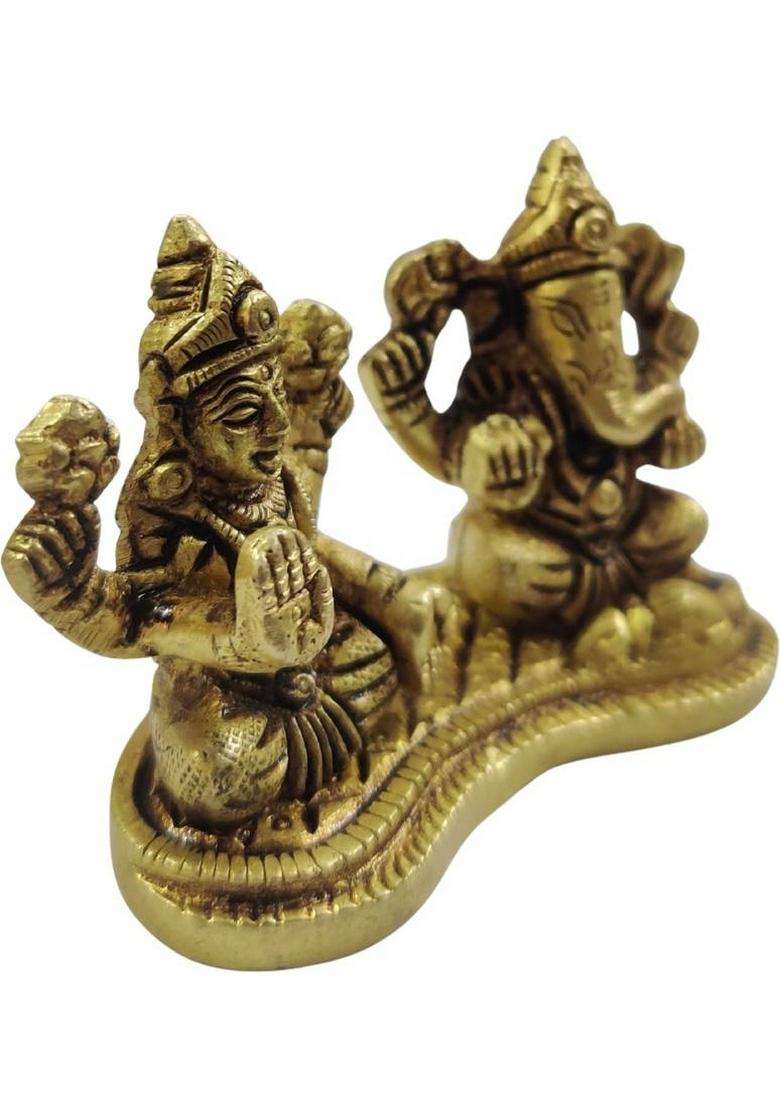 Shreeyaash Brass Ganesh Ji Laxmi Ji 180 Gm Decorative Showpiece - 8 Cm (Brass Yellow) Decorative Showpiece - 5.08 Cm(Brass Gold) - Indya