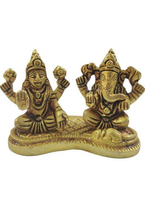 Shreeyaash Brass Ganesh Ji Laxmi Ji 180 Gm Decorative Showpiece - 8 Cm (Brass Yellow) Decorative Showpiece - 5.08 Cm(Brass Gold)