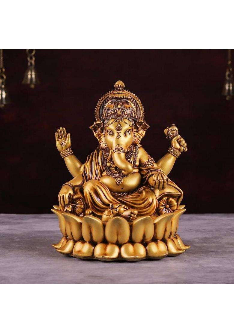 Artarium Lord Ganesha Idol Ganpati Murti For Home Temple And Home Decor Gift Item 6 Inch Decorative Showpiece - 15.24 Cm(Resin Multicolor) - Indya