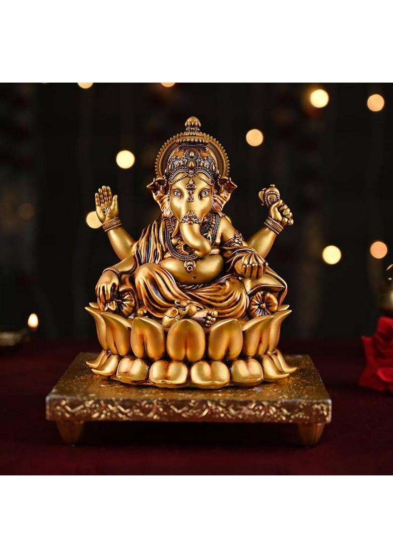 Artarium Lord Ganesha Idol Ganpati Murti For Home Temple And Home Decor Gift Item 6 Inch Decorative Showpiece - 15.24 Cm(Resin Multicolor) - Indya