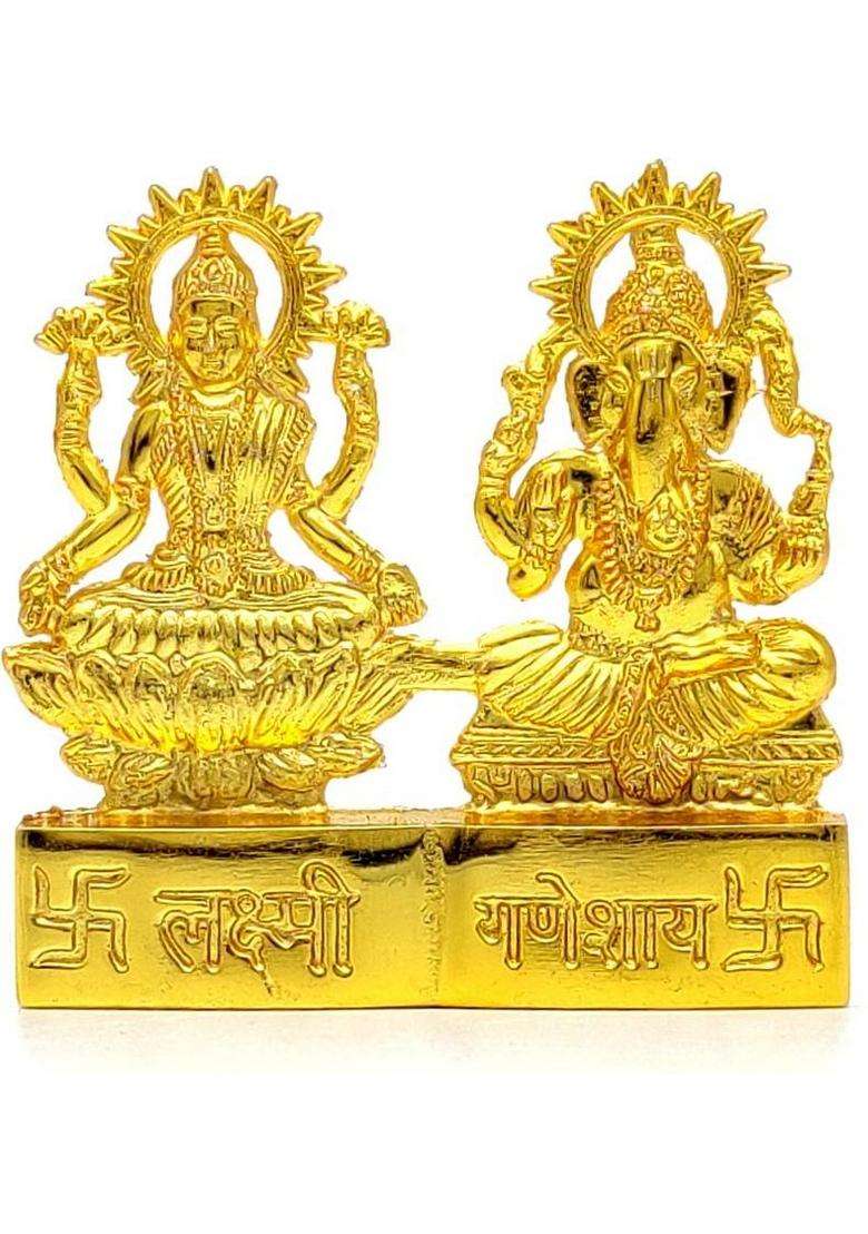 Godblessing Gold Plated Laxmi Ganesh Statue Idol For Home Mandir Office Table Shop Mandir Car Dashboard Diwali Pooja/Worship Decorative Showpiece - 7 Cm(Aluminium Gold) - Indya