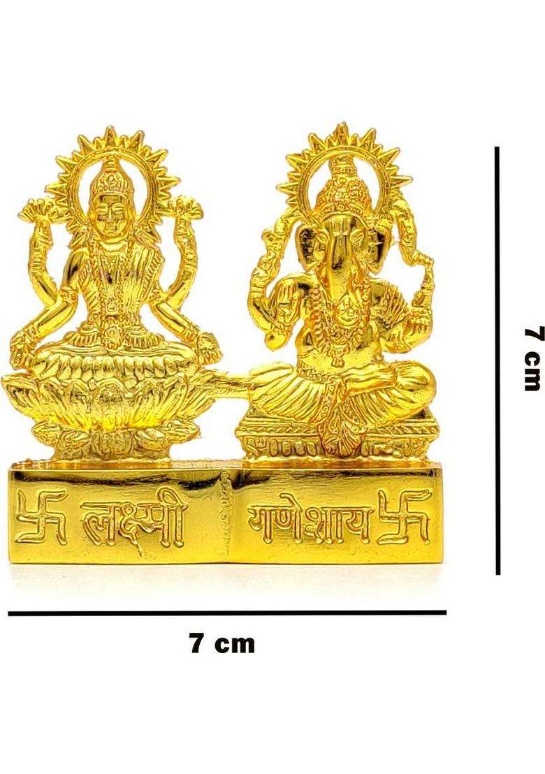 Godblessing Gold Plated Laxmi Ganesh Statue Idol For Home Mandir Office Table Shop Mandir Car Dashboard Diwali Pooja/Worship Decorative Showpiece - 7 Cm(Aluminium Gold) - Indya