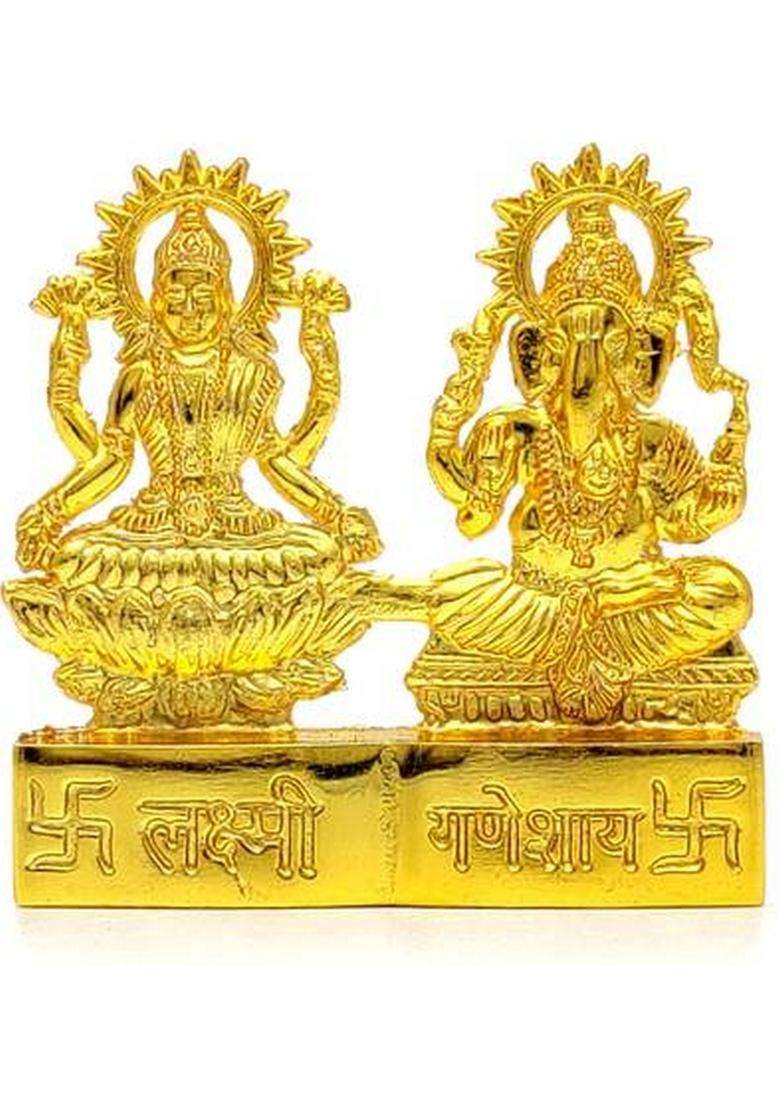 Godblessing Gold Plated Laxmi Ganesh Statue Idol For Home Mandir Office Table Shop Mandir Car Dashboard Diwali Pooja/Worship Decorative Showpiece - 7 Cm(Aluminium Gold) - Indya