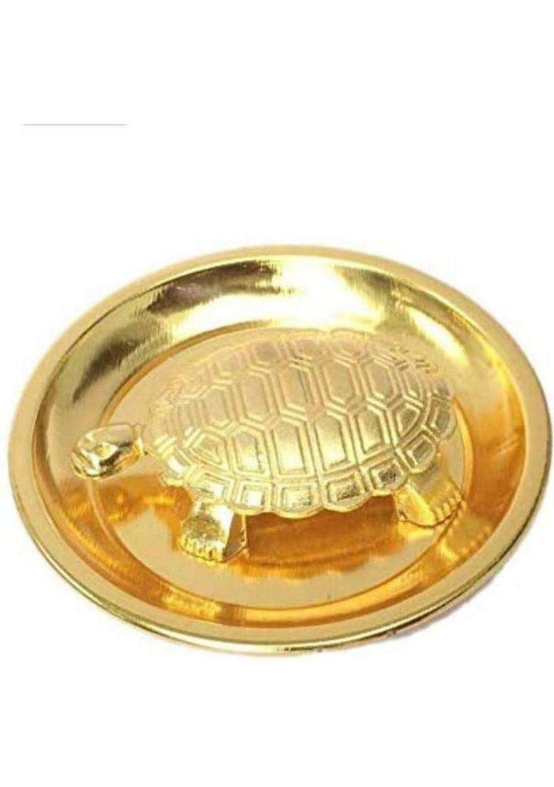 Jsingh Metal Turtle On Plate Feng Shui Vastu Tortoise Puja Yantra Good Luck Brass Vaastu/Fengshui Tortoise/Turtle For With Plate-BrassStandard Golden Size 4-Inch Best Gift Career Decorative Showpiece - 2 Cm(Metal Gold) - Indya