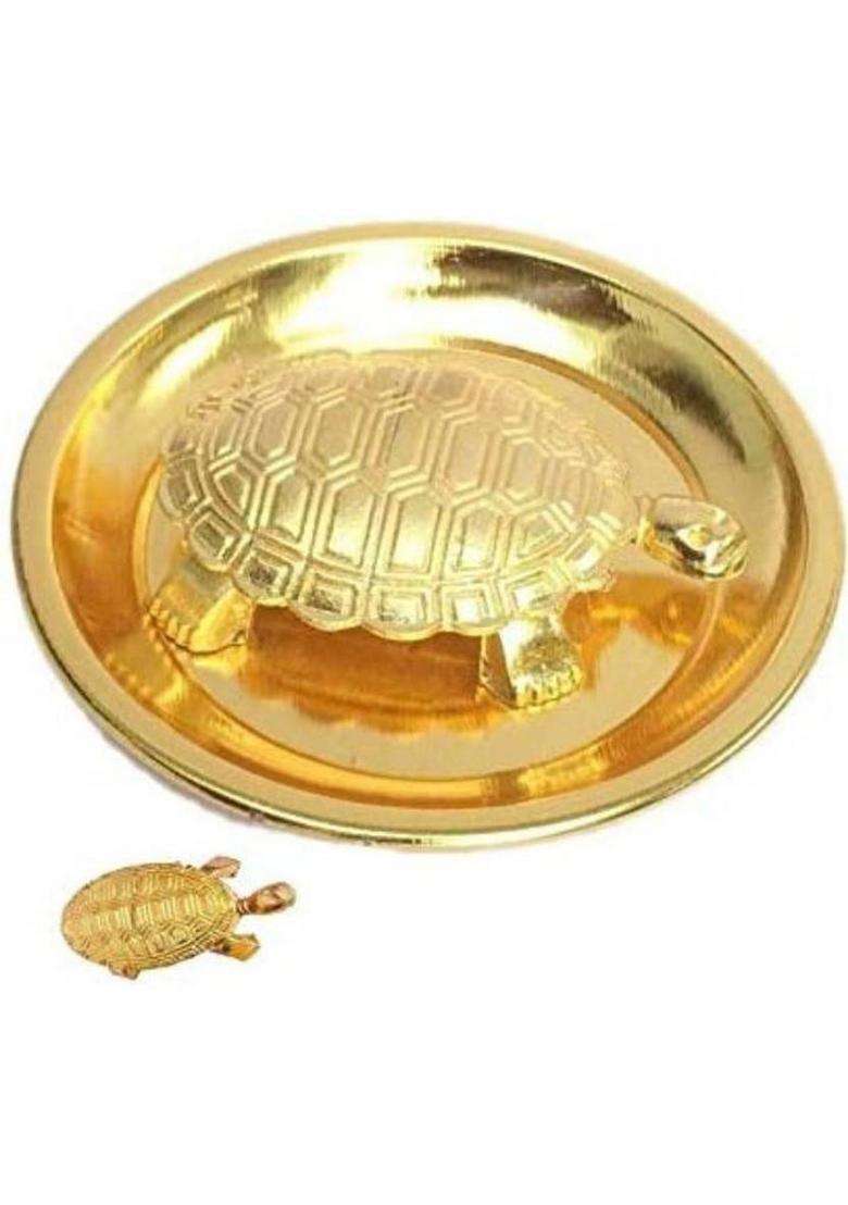 Jsingh Metal Turtle On Plate Feng Shui Vastu Tortoise Puja Yantra Good Luck Brass Vaastu/Fengshui Tortoise/Turtle For With Plate-BrassStandard Golden Size 4-Inch Best Gift Career Decorative Showpiece - 2 Cm(Metal Gold) - Indya