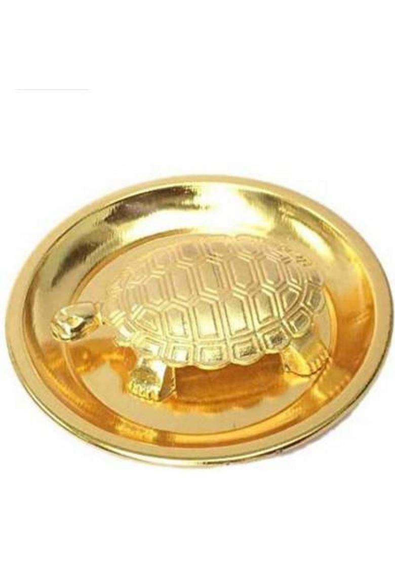 Jsingh Metal Turtle On Plate Feng Shui Vastu Tortoise Puja Yantra Good Luck Brass Vaastu/Fengshui Tortoise/Turtle For With Plate-BrassStandard Golden Size 4-Inch Best Gift Career Decorative Showpiece - 2 Cm(Metal Gold) - Indya