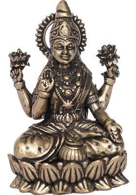 Kalarambh Brass Lakshmi Ji Idol For Pooja 4 Inch Decorative Showpiece - 10.16 Cm(Brass Gold)