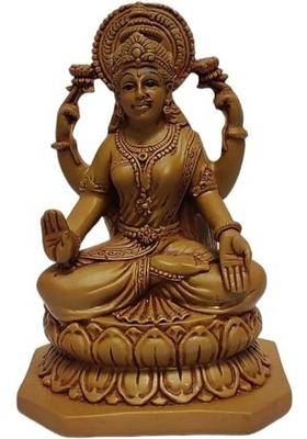 Pratima Pratima Wooden Finish Lakshmi Devi Idol Statue For Home Puja Decorative Showpiece - 14.5 Cm(Resin Brown)