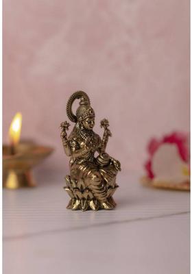 Dnmetal Shri Lakshmi Idol Statue Decorative Showpiece - 6.5 Cm(Brass Gold)