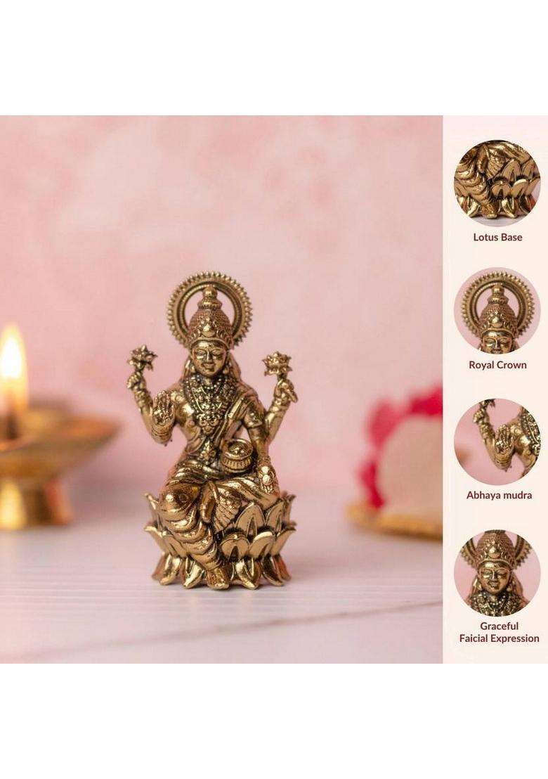 Dnmetal Shri Lakshmi Idol Statue Decorative Showpiece - 6.5 Cm(Brass Gold) - Indya