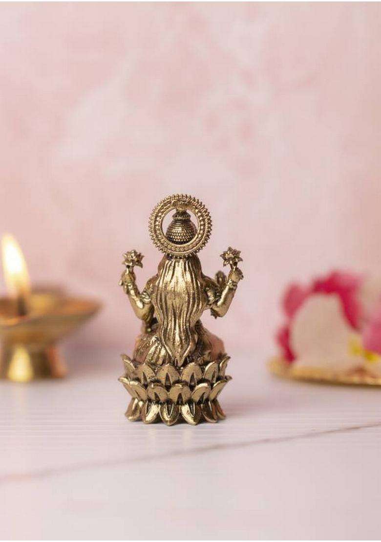 Dnmetal Shri Lakshmi Idol Statue Decorative Showpiece - 6.5 Cm(Brass Gold) - Indya