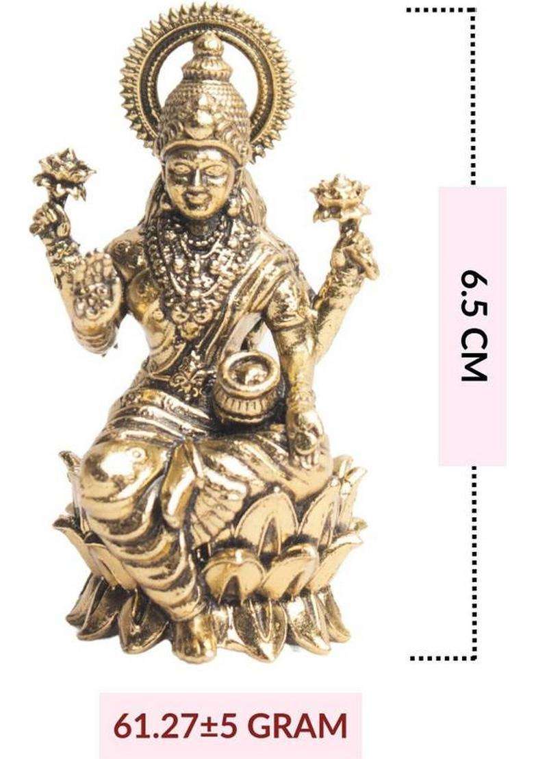 Dnmetal Shri Lakshmi Idol Statue Decorative Showpiece - 6.5 Cm(Brass Gold) - Indya