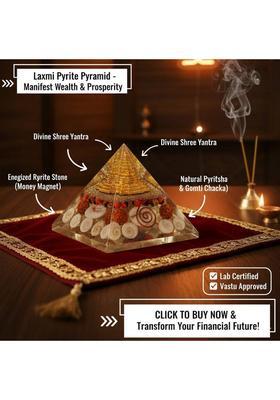 Sugandhim Astro Laxmi Pyrite Pyramid Small With Shree Yantra Rudraksha & Gomti Chakra Decorative Showpiece - 6.5 Cm(Crystal Shell Stone Multicolor)