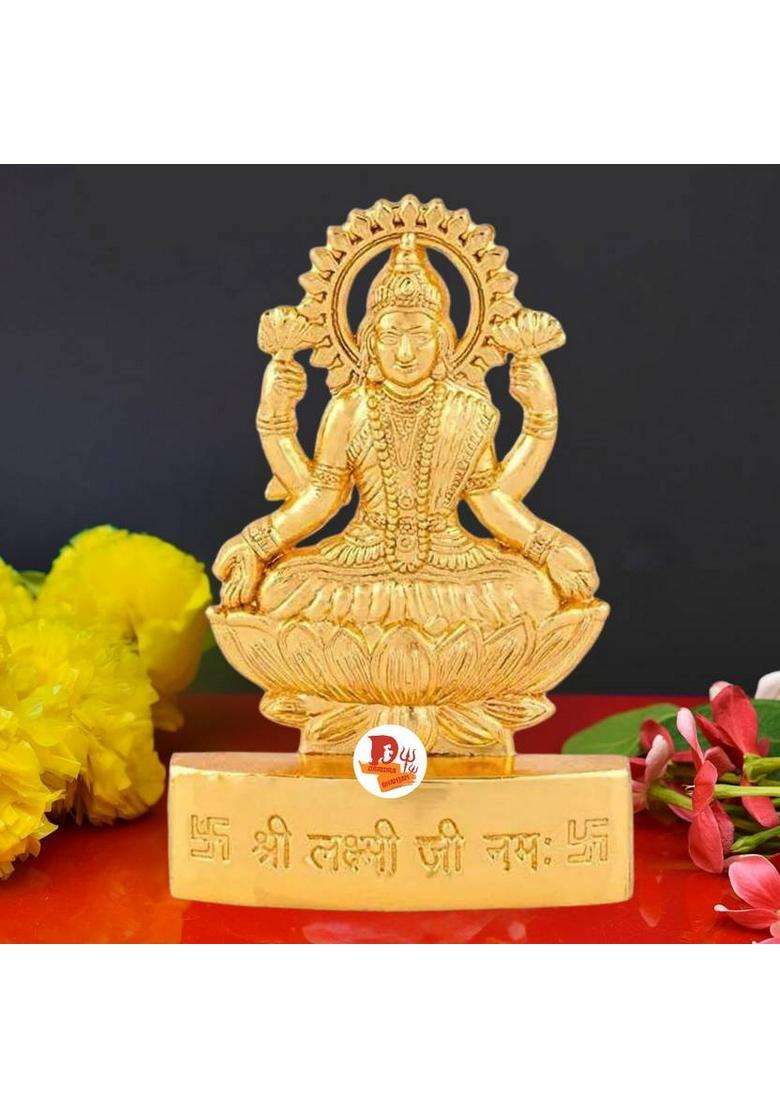 Daridra Bhanjan Maha Laxmi Idol For Puja Laxmi Murti For Diwali Puja Lakshmi Decorative Showpiece - 11 Cm(Metal Gold) - Indya