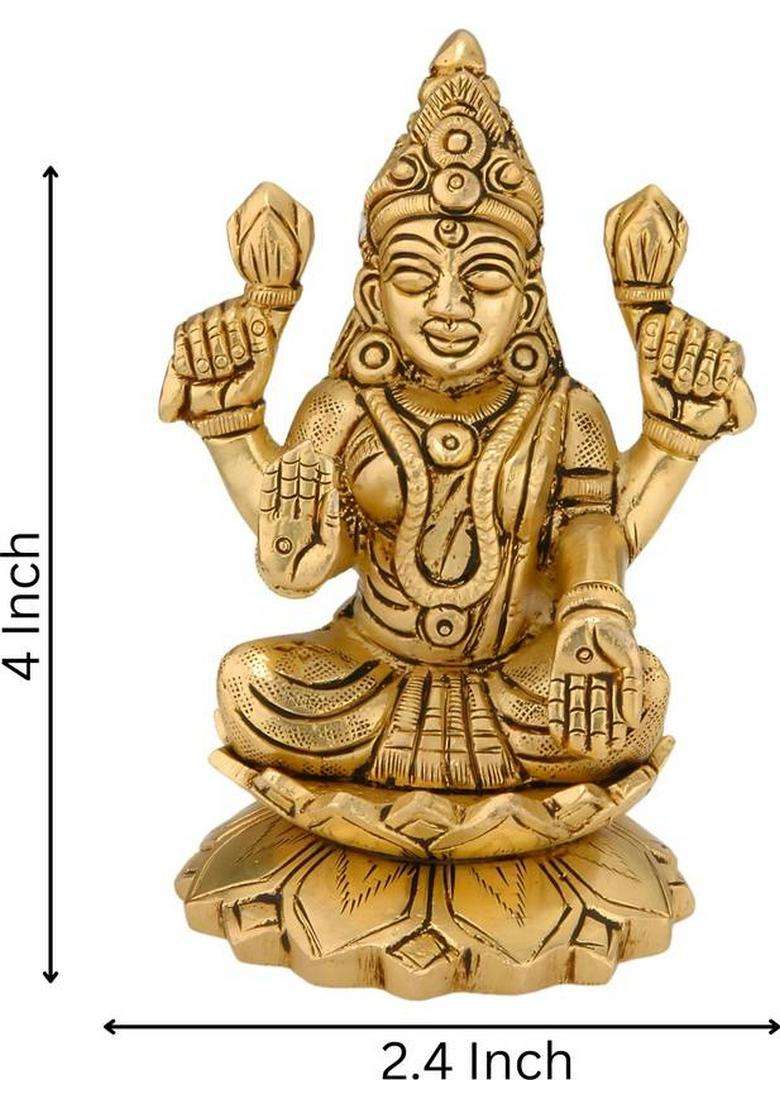 Gv Decor Traditional Handcrafted Brass Lakshmi Statue Murti Goddess Maha Laxmi Decorative Showpiece - 10.2 Cm(Brass Gold) - Indya