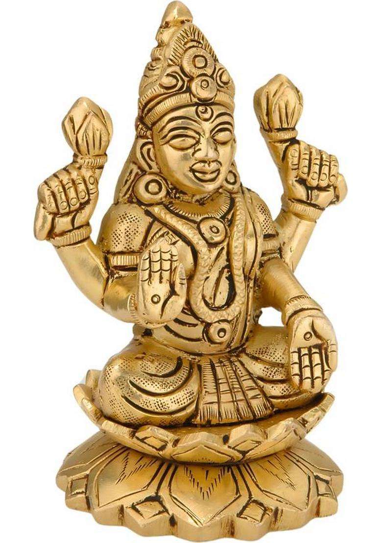 Gv Decor Traditional Handcrafted Brass Lakshmi Statue Murti Goddess Maha Laxmi Decorative Showpiece - 10.2 Cm(Brass Gold) - Indya