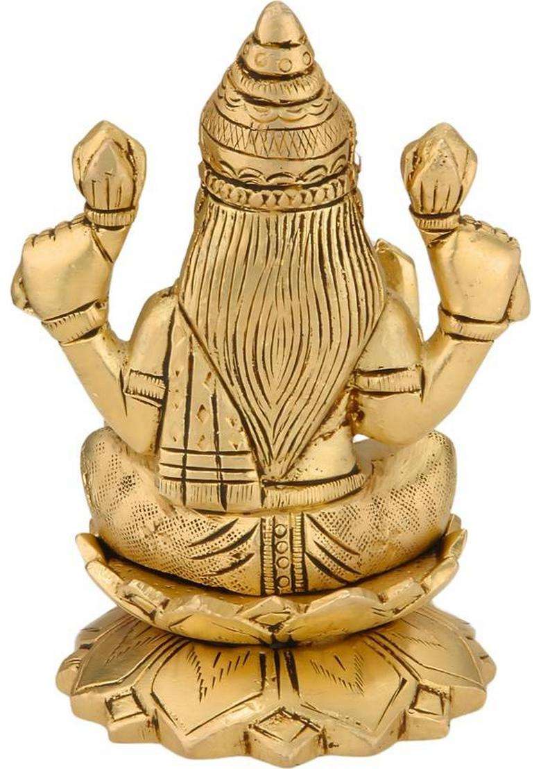 Gv Decor Traditional Handcrafted Brass Lakshmi Statue Murti Goddess Maha Laxmi Decorative Showpiece - 10.2 Cm(Brass Gold) - Indya