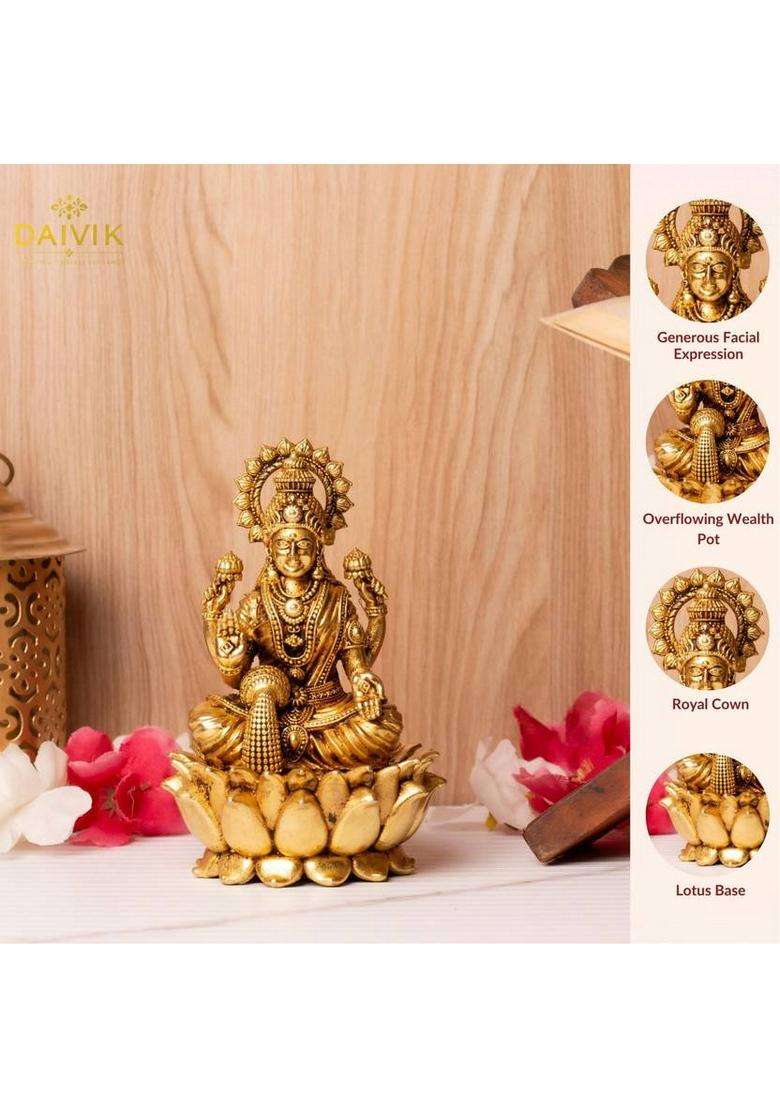 Daivik Lakshmi Ji Decorative Showpiece - 13 Cm(Brass Gold) - Indya