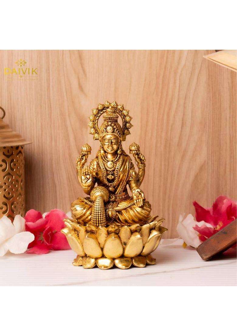 Daivik Lakshmi Ji Decorative Showpiece - 13 Cm(Brass Gold) - Indya