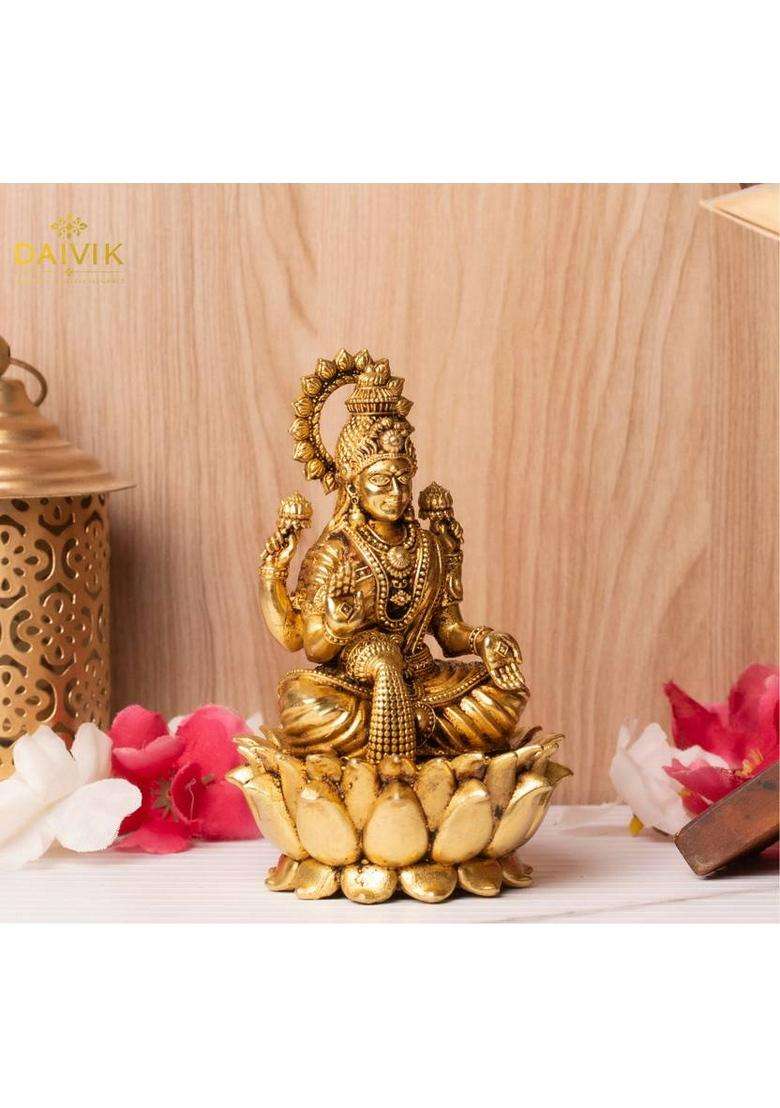 Daivik Lakshmi Ji Decorative Showpiece - 13 Cm(Brass Gold) - Indya