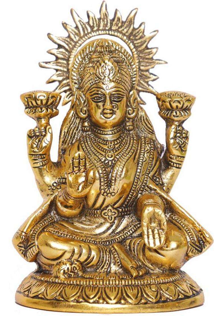 Kridaykraft Laxmi Ma Metal Statue For PoojaShowpiece FigurinesLaxmi Ma Murti IdolDecor Your HomeOfficetable & Religious Idol Gift Article... Decorative Showpiece - 21 Cm(Metal Gold) - Indya