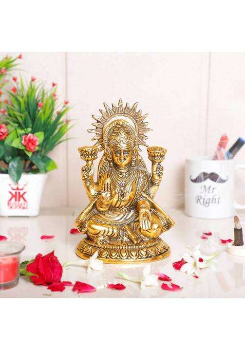 Kridaykraft Laxmi Ma Metal Statue For PoojaShowpiece FigurinesLaxmi Ma Murti IdolDecor Your HomeOfficetable & Religious Idol Gift Article... Decorative Showpiece - 21 Cm(Metal Gold)