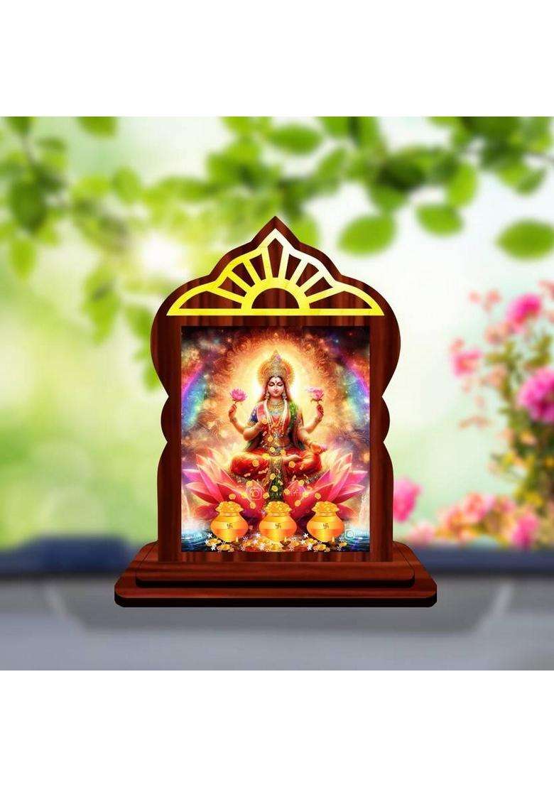 Giftsrange Lakshmi Laxmi Mahalaxmi Car Dashboard Idol Premium Decorative Showpiece - 10.4 Cm(Wood Multicolor) - Indya