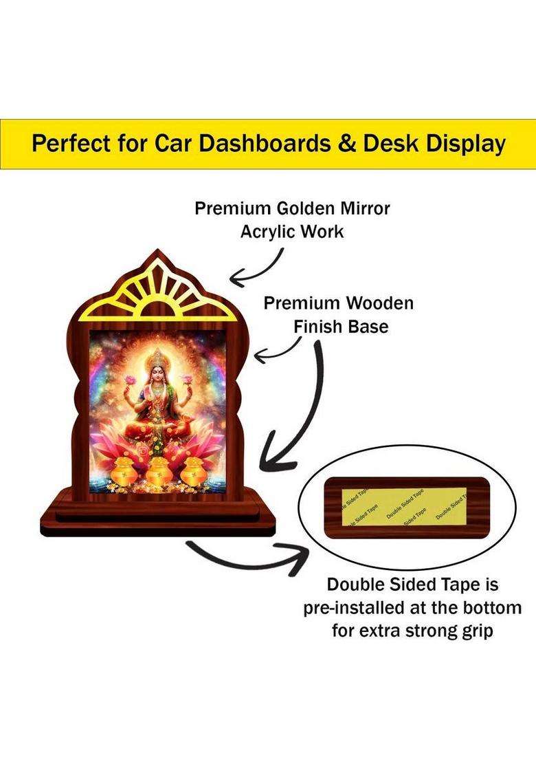 Giftsrange Lakshmi Laxmi Mahalaxmi Car Dashboard Idol Premium Decorative Showpiece - 10.4 Cm(Wood Multicolor) - Indya