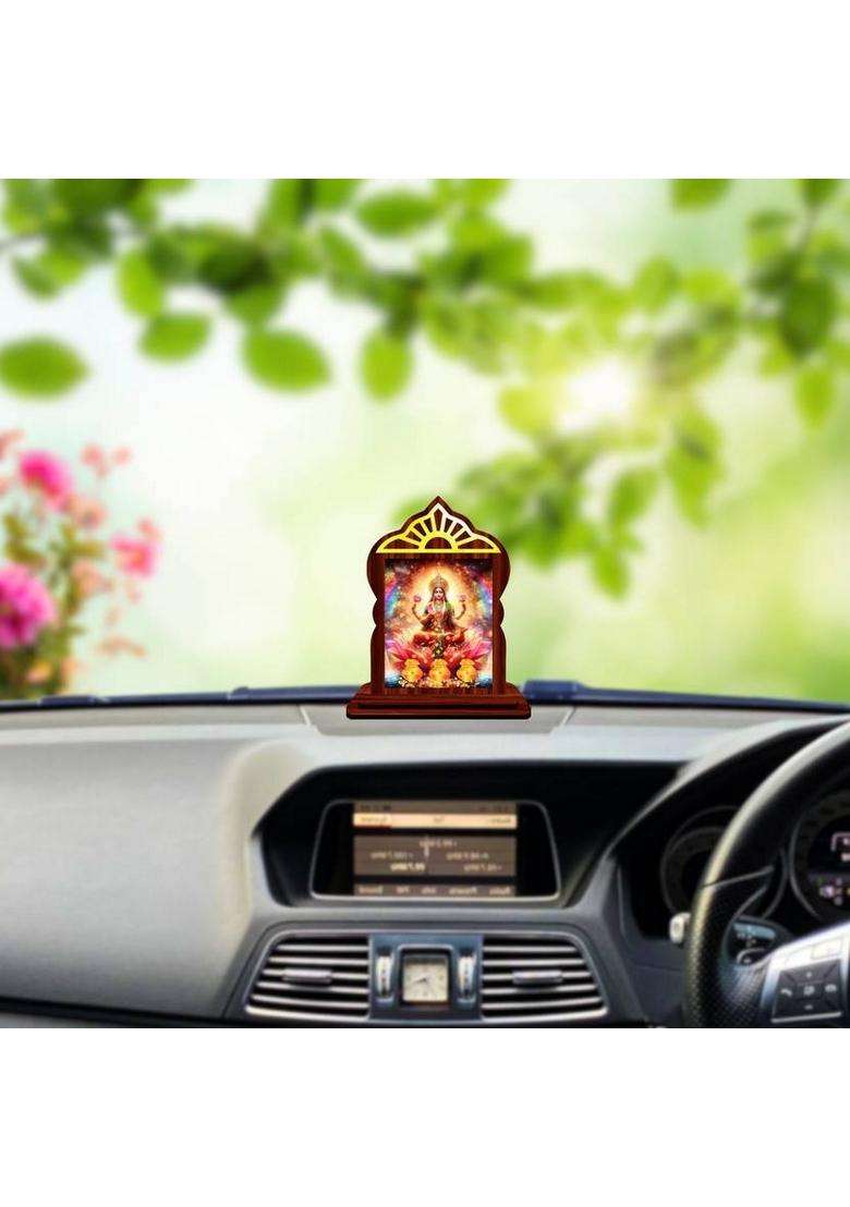 Giftsrange Lakshmi Laxmi Mahalaxmi Car Dashboard Idol Premium Decorative Showpiece - 10.4 Cm(Wood Multicolor) - Indya