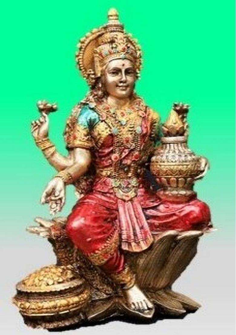 A & S Ventures Lord Lakshmi Murti Sitting On Lotus In Resin Height 7 Inch Decorative Showpiece - 17 Cm(Polyresin Multicolor) - Indya