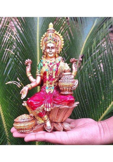 A & S Ventures Lord Lakshmi Murti Sitting On Lotus In Resin Height 7 Inch Decorative Showpiece - 17 Cm(Polyresin Multicolor)