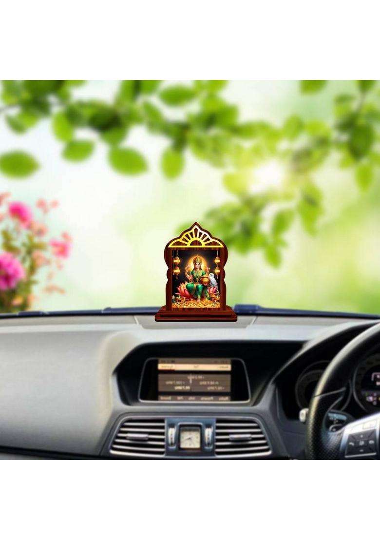 Giftsrange Lakshmi Laxmi Mahalaxmi Car Dashboard Idol Decorative Showpiece - 10.4 Cm(Wood Multicolor) - Indya
