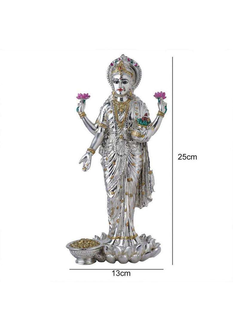 Devanix Decorative Silver Platted Dhan Lakshmi Showpiece Ideal For Home & Office Decor Decorative Showpiece - 25 Cm(Silver Resin Silver) - Indya