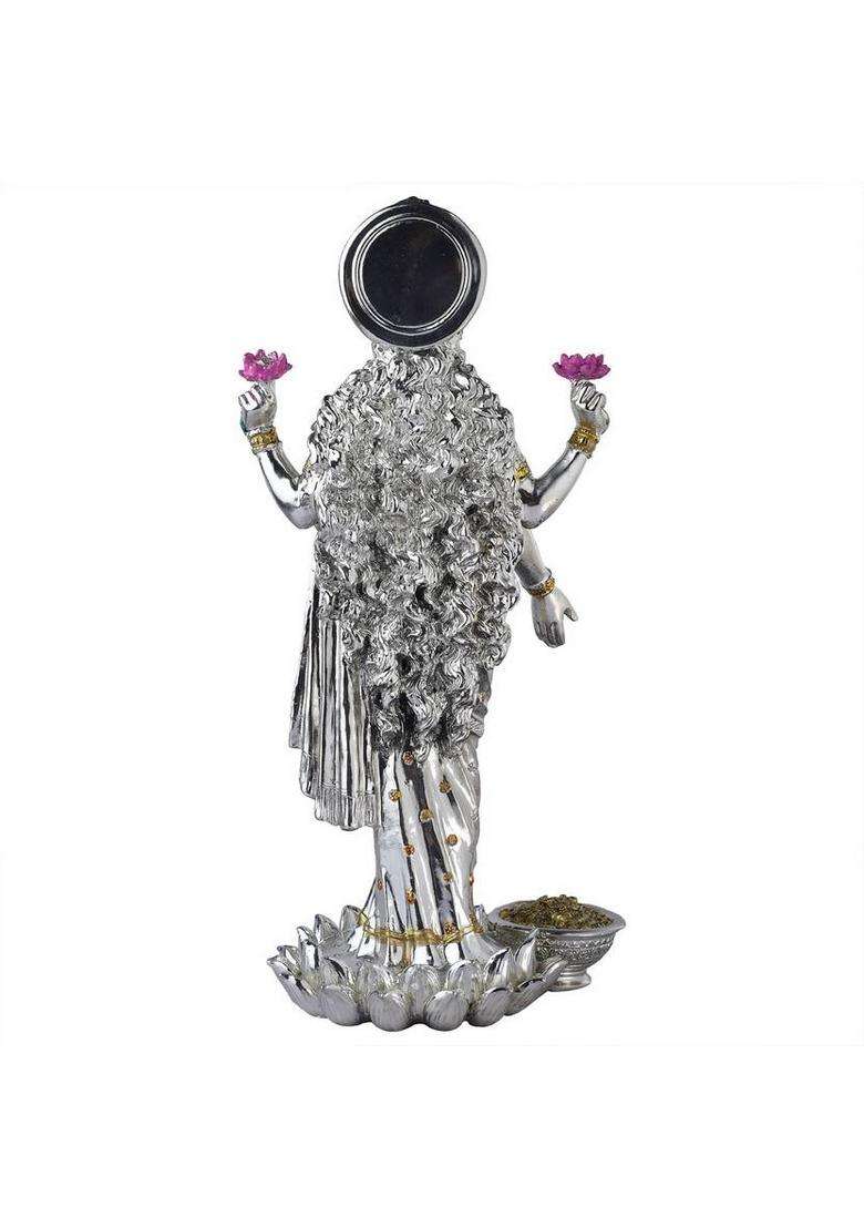 Devanix Decorative Silver Platted Dhan Lakshmi Showpiece Ideal For Home & Office Decor Decorative Showpiece - 25 Cm(Silver Resin Silver) - Indya