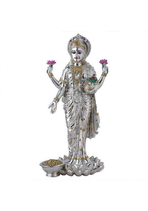 Devanix Decorative Silver Platted Dhan Lakshmi Showpiece Ideal For Home & Office Decor Decorative Showpiece - 25 Cm(Silver Resin Silver)