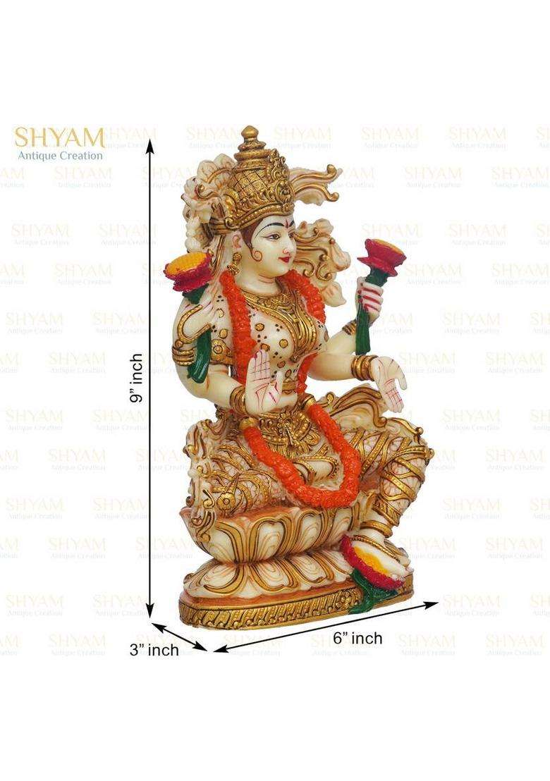 Shyam Antique Creation 9 Goddess Lakshmi Murti Laxmi Ji Idol Statue Murti For Home Diwali Puja Office Decorative Showpiece - 22.86 Cm(Marble Clay Multicolor) - Indya