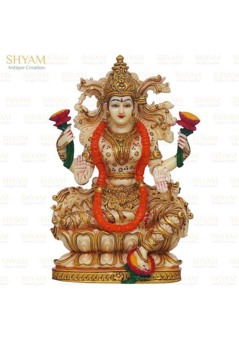 Shyam Antique Creation 9 Goddess Lakshmi Murti Laxmi Ji Idol Statue Murti For Home Diwali Puja Office Decorative Showpiece - 22.86 Cm(Marble Clay Multicolor) - Indya