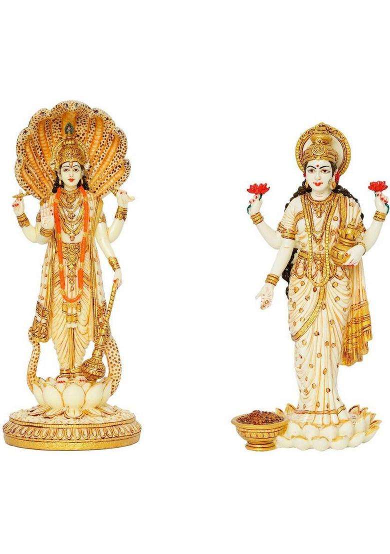 Shyam Antique Creation Laxmi Vishnu Ji Standing Statue Lakshmi Narayan Murti Idol For Diwali Home Decorative Showpiece - 30.48 Cm(Marble Clay Multicolor) - Indya