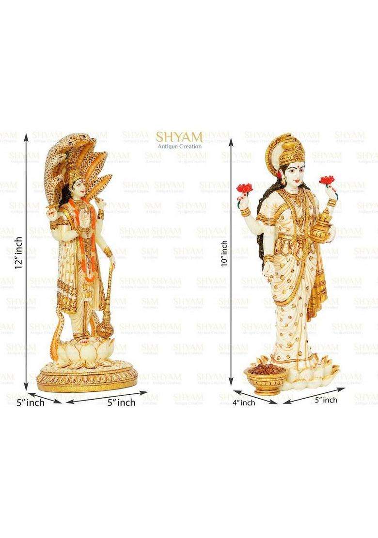 Shyam Antique Creation Laxmi Vishnu Ji Standing Statue Lakshmi Narayan Murti Idol For Diwali Home Decorative Showpiece - 30.48 Cm(Marble Clay Multicolor) - Indya