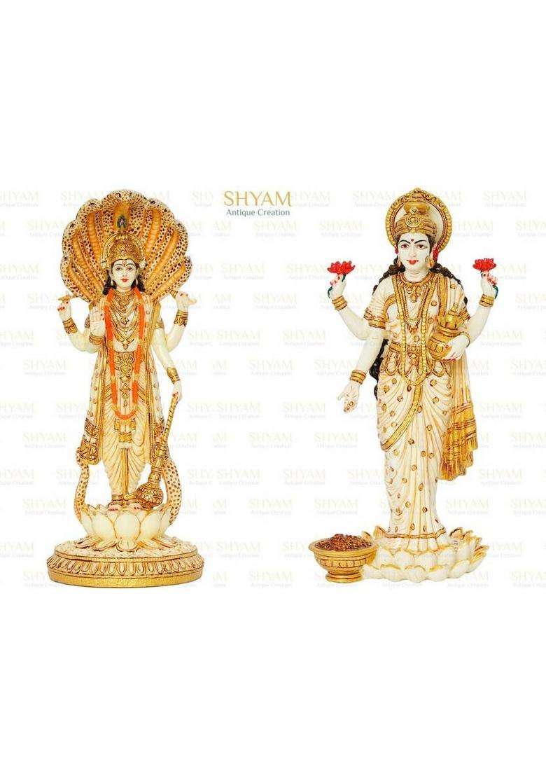 Shyam Antique Creation Laxmi Vishnu Ji Standing Statue Lakshmi Narayan Murti Idol For Diwali Home Decorative Showpiece - 30.48 Cm(Marble Clay Multicolor) - Indya