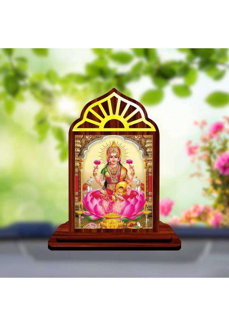 Giftsrange Lakshmi Laxmi Mahalaxmi Car Dashboard Idol Premium Decorative Showpiece - 10 Cm(Wood Multicolor) - Indya