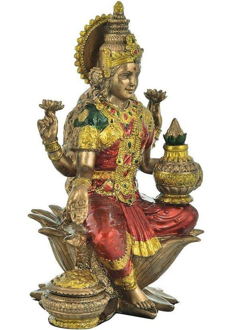 Sevliya Traders Bronze Lakshmi Idol For Home & Office Temple Decorative Showpiece - 17.8 Cm(Resin Brown) - Indya