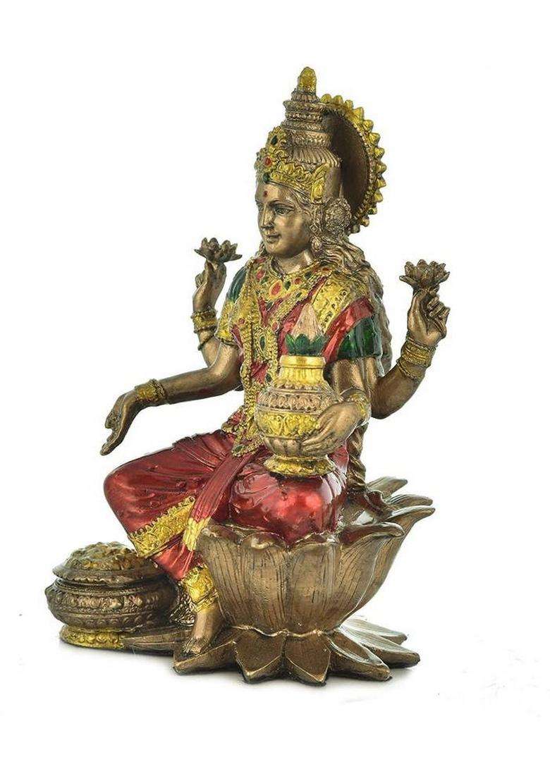 Sevliya Traders Bronze Lakshmi Idol For Home & Office Temple Decorative Showpiece - 17.8 Cm(Resin Brown) - Indya