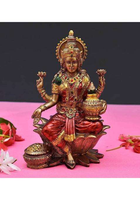 Sevliya Traders Bronze Lakshmi Idol For Home & Office Temple Decorative Showpiece - 17.8 Cm(Resin Brown)